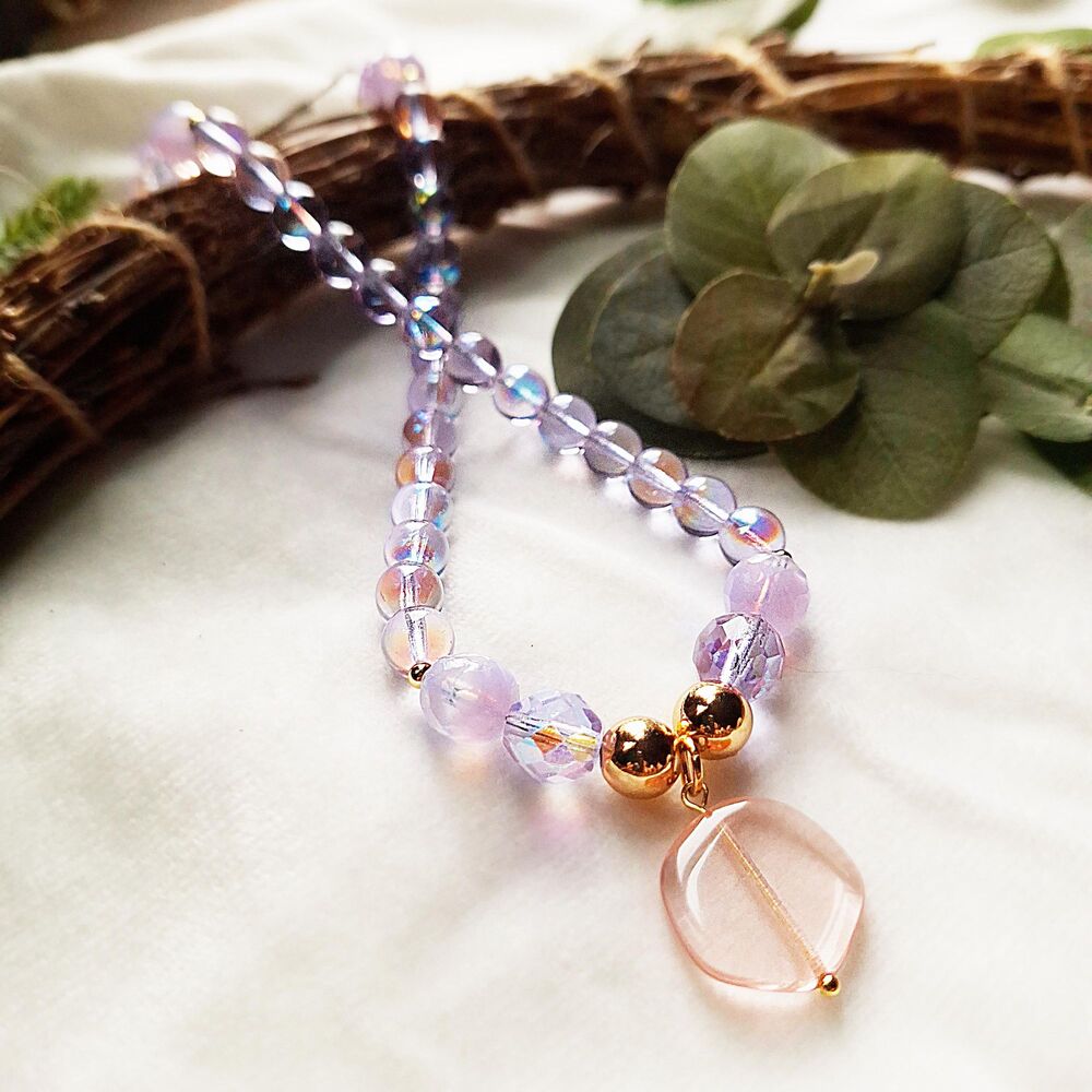 Fairycore Lilac Glass Pendant Choker - 24k Gold Plated Stainless